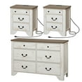 thumbnail image 1 of WAMPAT Farmhouse 3-Piece Bedroom Set, 47.2" Wood 6-Drawer Dresser and Nightstand Set of 2 with Charging Station for Bedroom,Living Room,White, 1 of 9