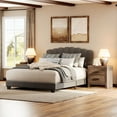 thumbnail image 1 of WAMPAT Farmhouse 3-Piece Queen Size Bedroom Set, Wood Bed Frame with Adjustable Upholstered Headboard & Matching Set of 2 Modern Nightstands with 4 Drawers, 1 of 7