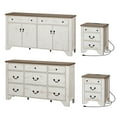 thumbnail image 1 of WAMPAT Farmhouse 4-Piece Bedroom Set, 53.5" Wood 9-Drawer Dresser, 59" Sideboard, and Nightstand Set of 2 with Charging Station for Bedroom,Living Room,White, 1 of 9