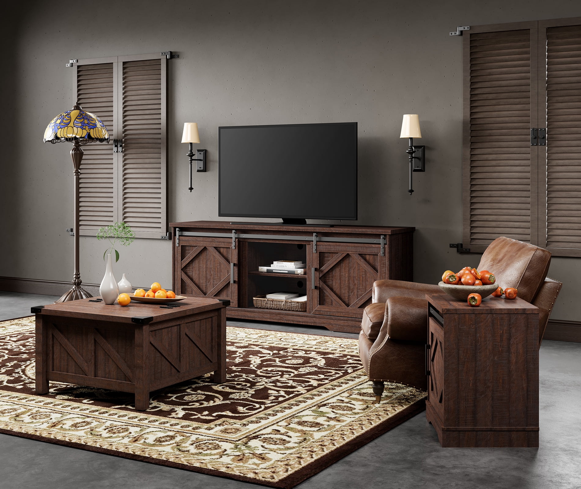 Farmhouse TV Stand With Electric Fireplace & 2 Side Tables – Set Of 3, Holds TVs Up To 65", White Finish - View #6