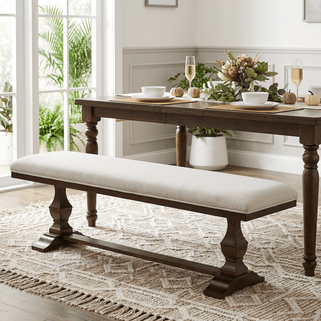 WAMPAT Farmhouse Dinning Bench Seat,59.8" Upholstered Bench with Premium Fabric and Solid Wood Legs for Kitchen, Living Room & Bedroom,Espresso