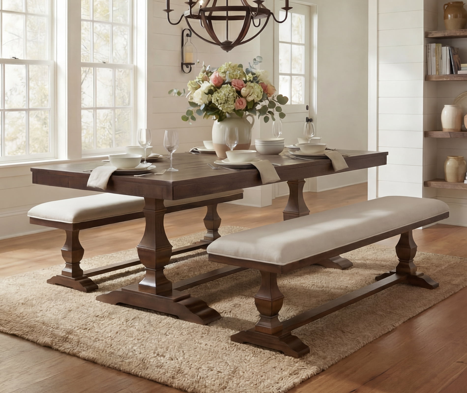 WAMPAT Farmhouse Dinning Bench Seat Pair of 2,59.8" Upholstered Bench with Premium Fabric and Solid Wood Legs for Kitchen, Living Room & Bedroom,Espresso