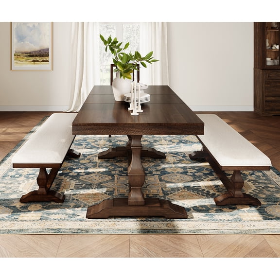 WAMPAT Farmhouse Dinning Bench Seat Pair of 2,59.8" Upholstered Bench with Premium Fabric and Solid Wood Legs for Kitchen, Living Room & Bedroom,Espresso