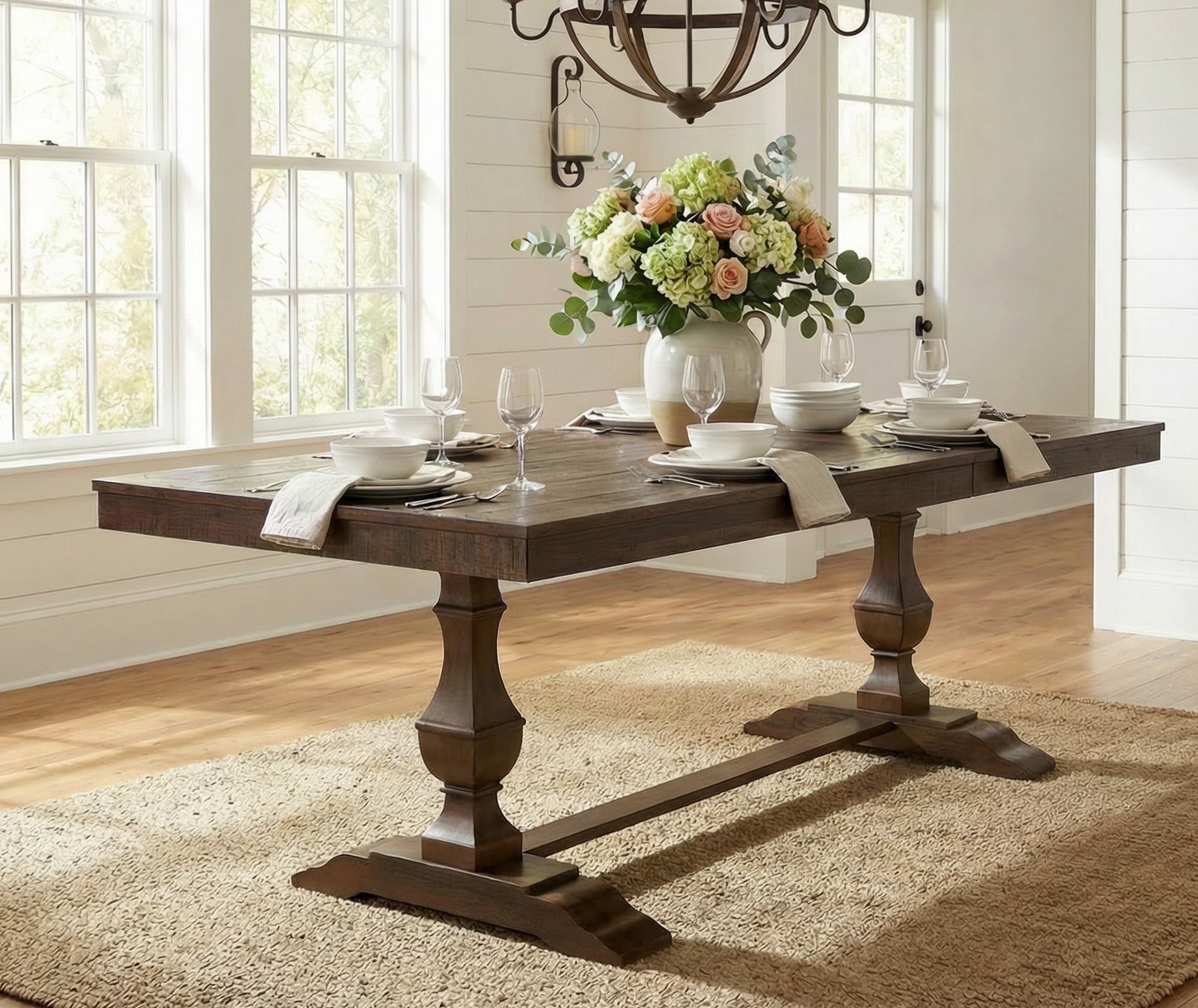WAMPAT Farmhouse Dinning Table Set for 6-8,74.8" Large Modern Kitchen Table with 2 Solid Wood Legs and Double Pedestal Base for Dinning Room & Living Room,Espresso