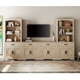 thumbnail image 1 of WAMPAT Farmhouse Entertainment Center with Bookshelf for TVs up to 70",Mid Century Modern TV Stand with 73"H Tall 5-Tier Bookcase with Open Storage and Barn Doors for Living Room,Bedroom,Beige, 1 of 7