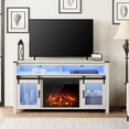 thumbnail image 1 of WAMPAT Farmhouse Fireplace TV Stand for 65+ Inch TV, Highboy Entertainment Center with 23" Electric Fireplace & Mesh Barn Doors, Media Console Table w/Blue LED Lights for Living Room, Antique White, 1 of 10