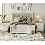 WAMPAT Farmhouse Nightstand Set of 2,Wooden Bedside Table with Drawer & Cubby, Rustic Drawer Storage Sofa Side Table with Barn Door for Bedroom, Office,Cream White