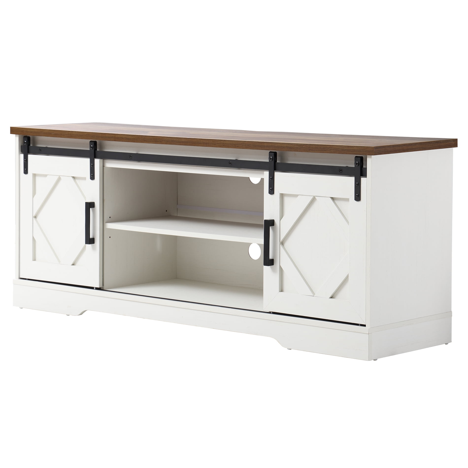 WAMPAT Farmhouse Sliding Barn Door TV Stand for TVs Up to 65", Wooden Storage Entertainment Center, Modern Media TV Console Table with 3-Tier Adjustable Shelf for Living Room, - Walmart.com