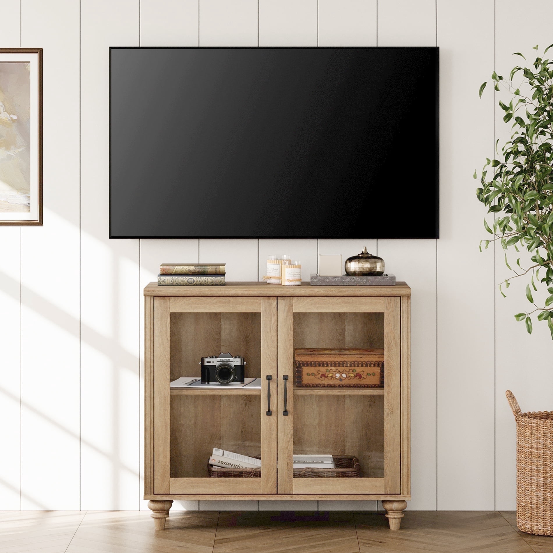 Tv Rack Table Farmhouse TV Stand for 43 Inch, Wood Entertainment Center Storage ...