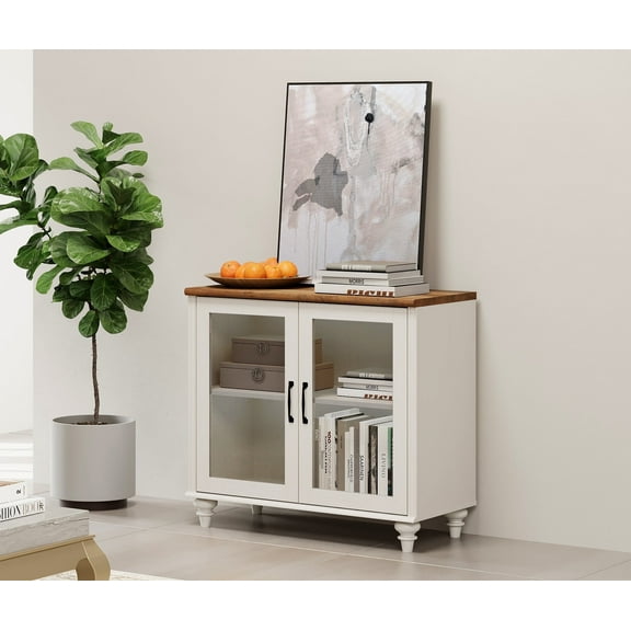 Farmhouse TV Stand for 43 Inch, Wood Entertainment Center Storage Cabinet for Living Room, Dining Room, Bedroom, Off White