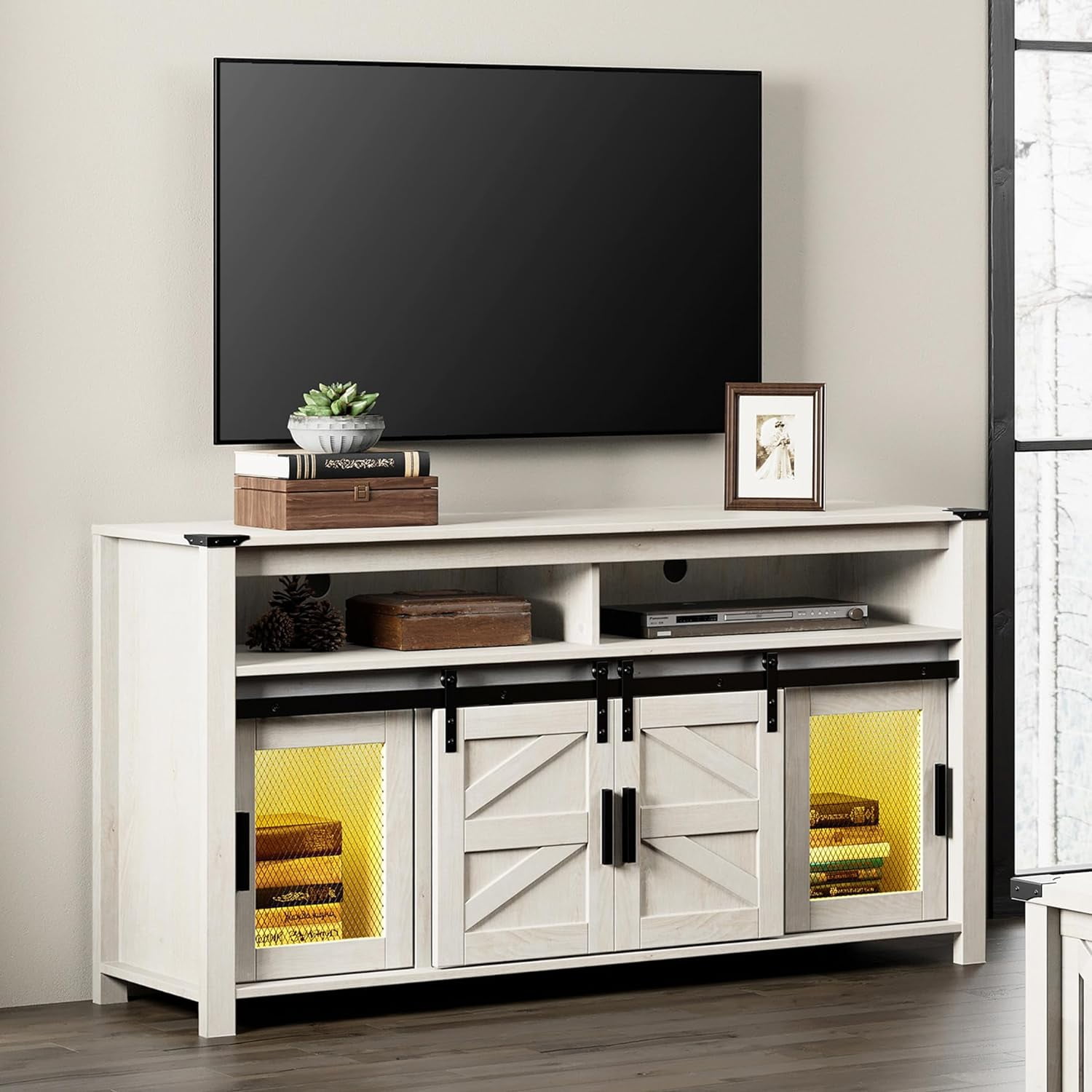 WAMPAT Farmhouse Tall TV Stand for 65+ Inch TV, White Entertainment ...