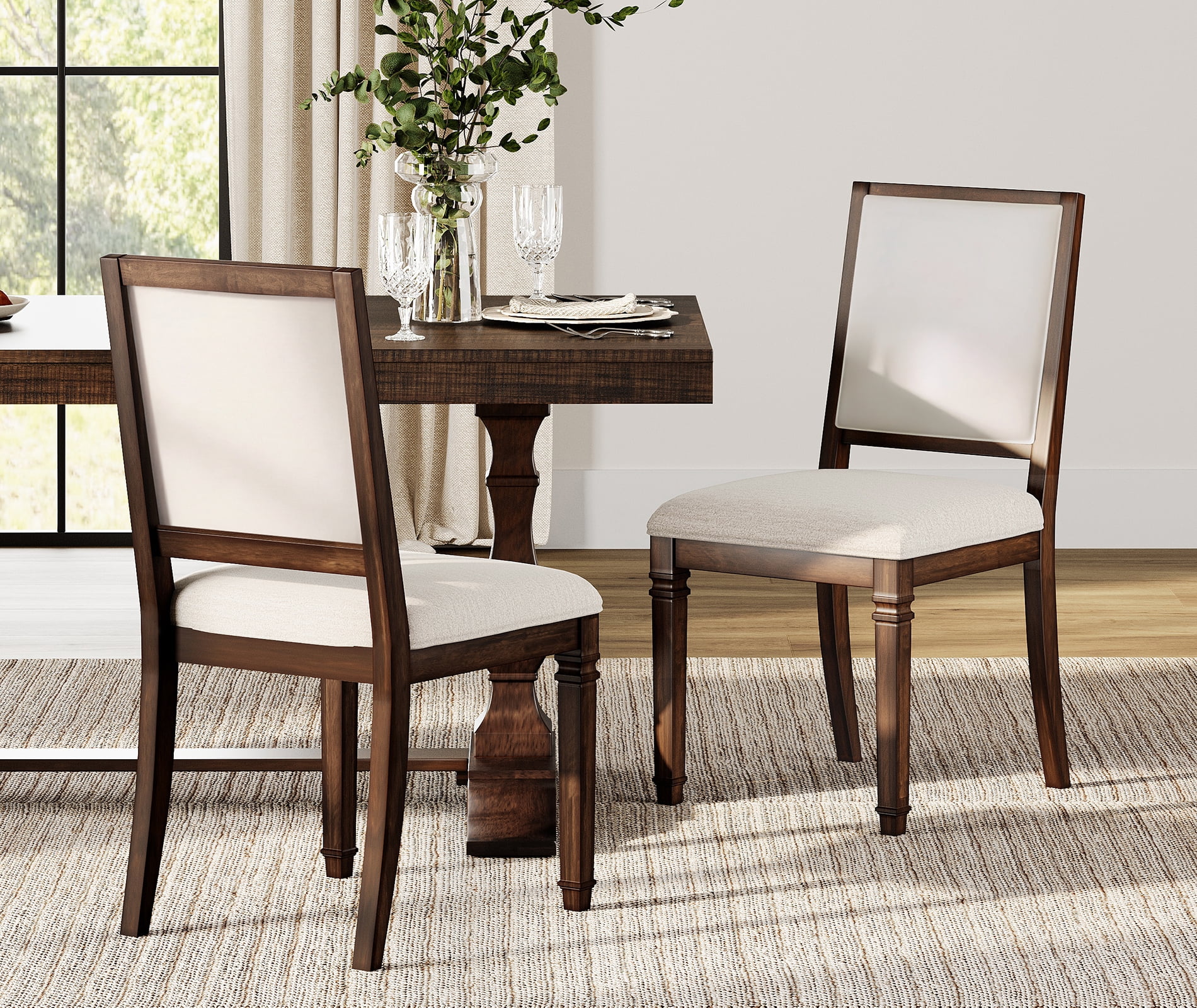 WAMPAT Farmhouse Upholstered Dining Chairs Set of 2,Modern Kitchen Chairs with Fabric Cushion & Solid Back for Dining Room,Living Room,Espresso Brown