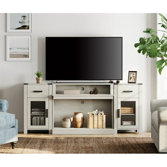 WAMPAT Fireplace Storage Cabinet With Blue LED for Living Room,Sideboard Buffet Coffee Bar Cabinets with Open Shelf