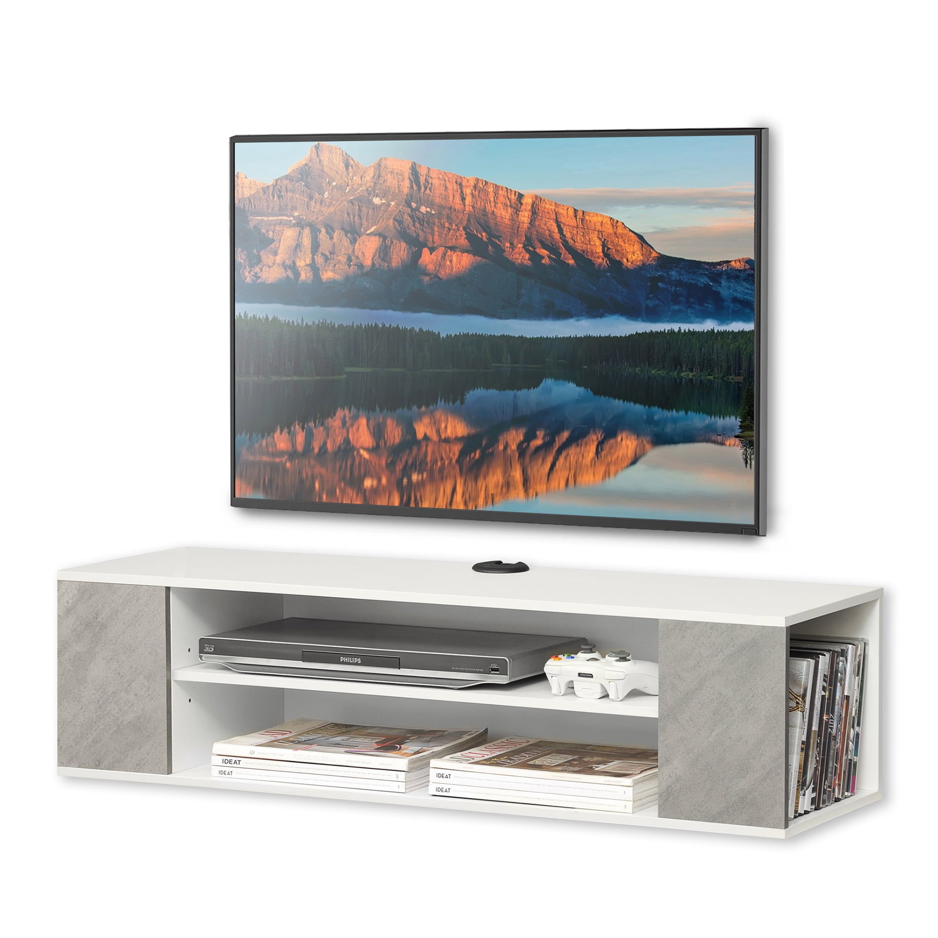 WAMPAT Floating TV Stand Shelf Wall Mounted Entertainment Center Floating Media Console