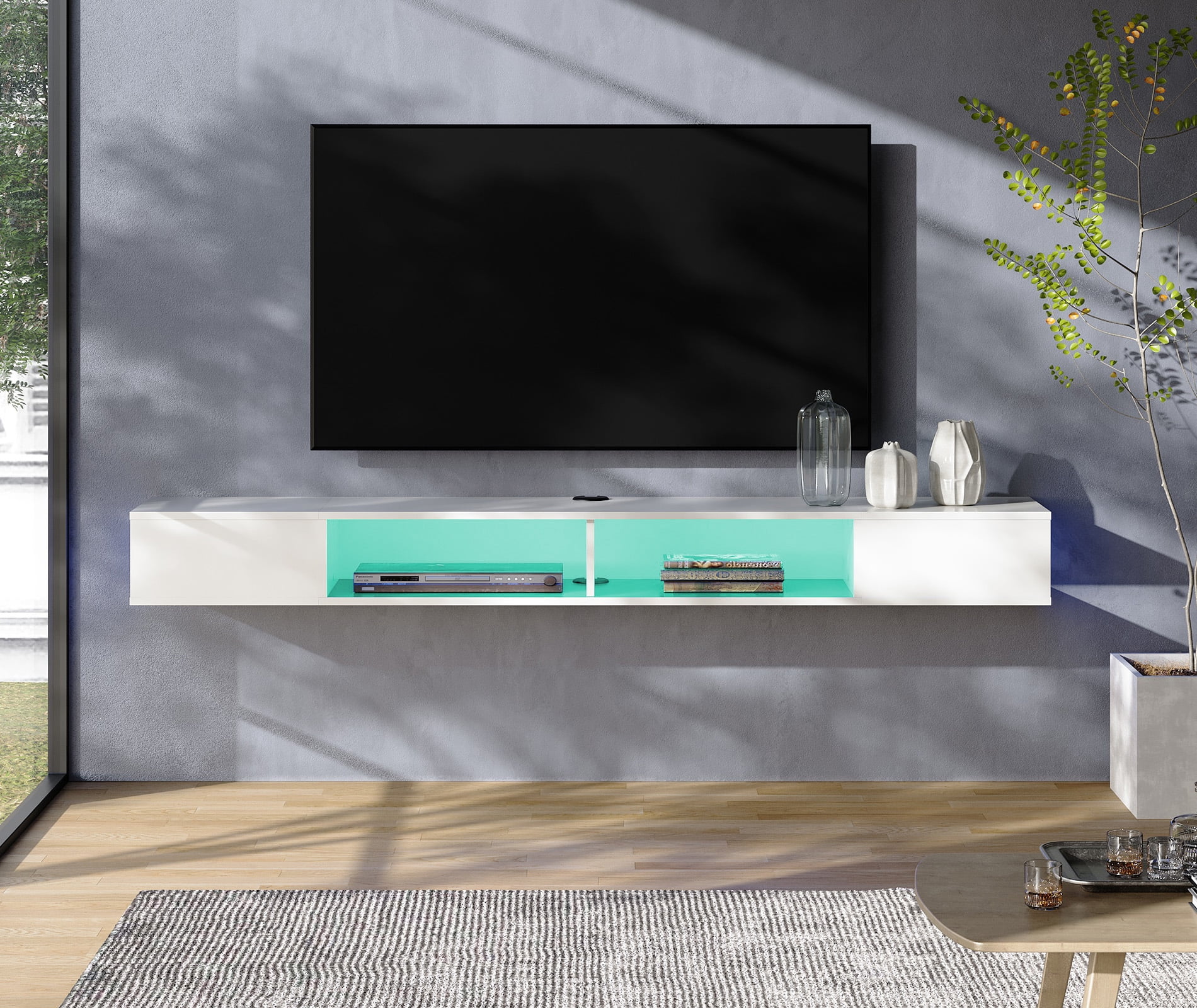WAMPAT Floating TV Stand Wall Mounted with 16Color Lights, 70 inch