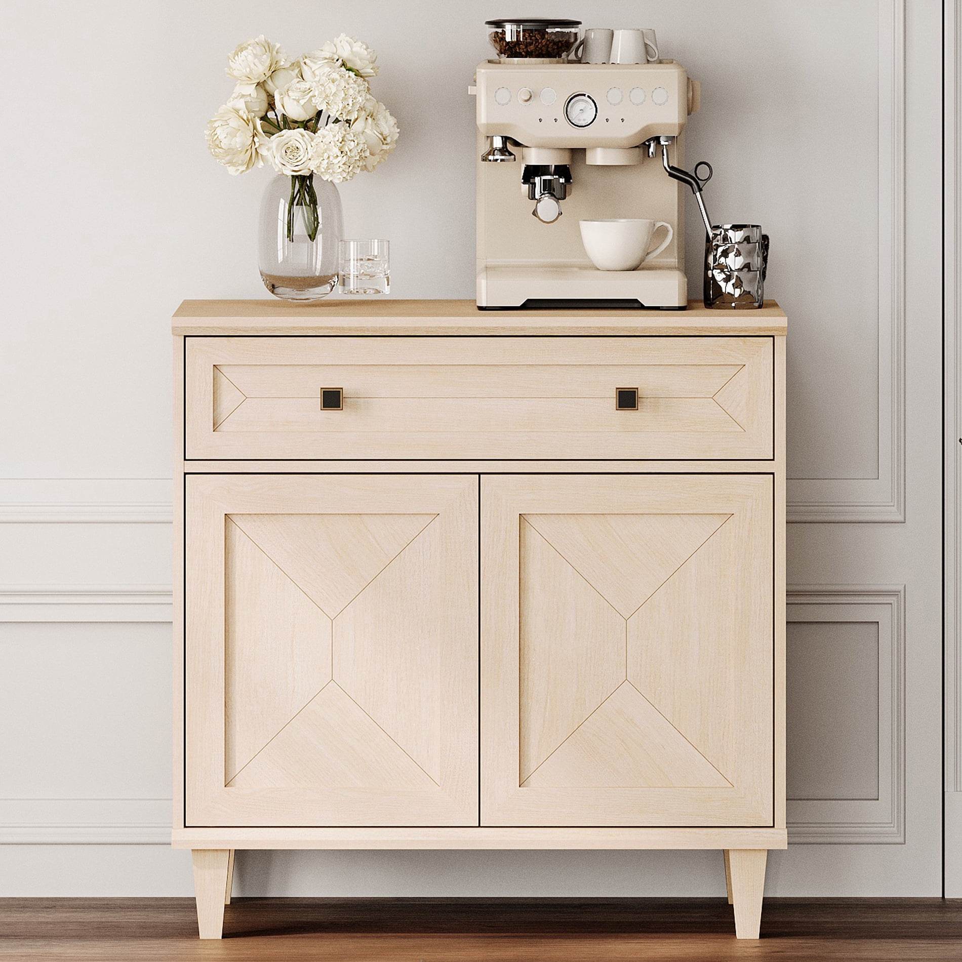 WAMPAT Handmade Patchwork Buffet Cabinet with Storage, Beige