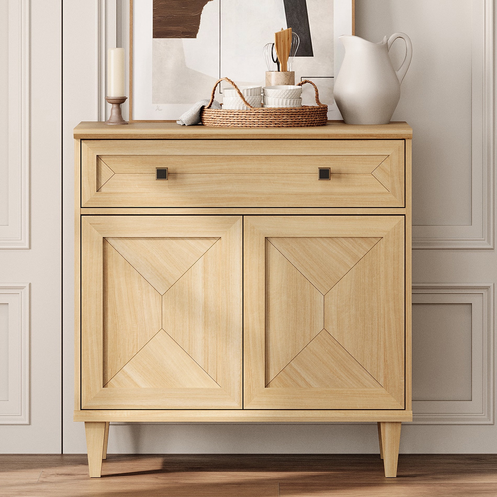 WAMPAT Handmade Patchwork Buffet Cabinet with Storage, Oak