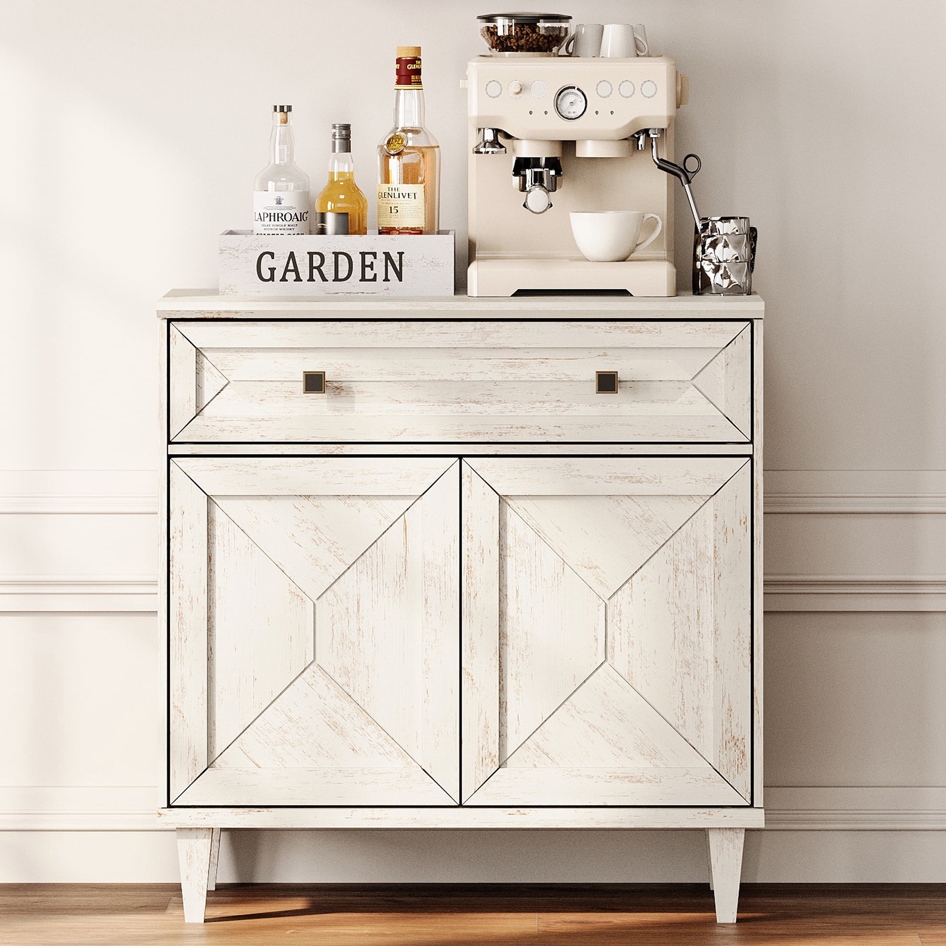 WAMPAT Handmade Patchwork Buffet Cabinet with Storage, White