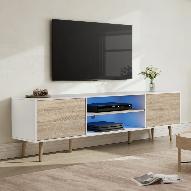 WAMPAT Mid Century Modern TV Stand for TVs up to 60 inches, Wood TV Console  Media Cabinet with Storage, Entertainment Center for Living Room Bedroom