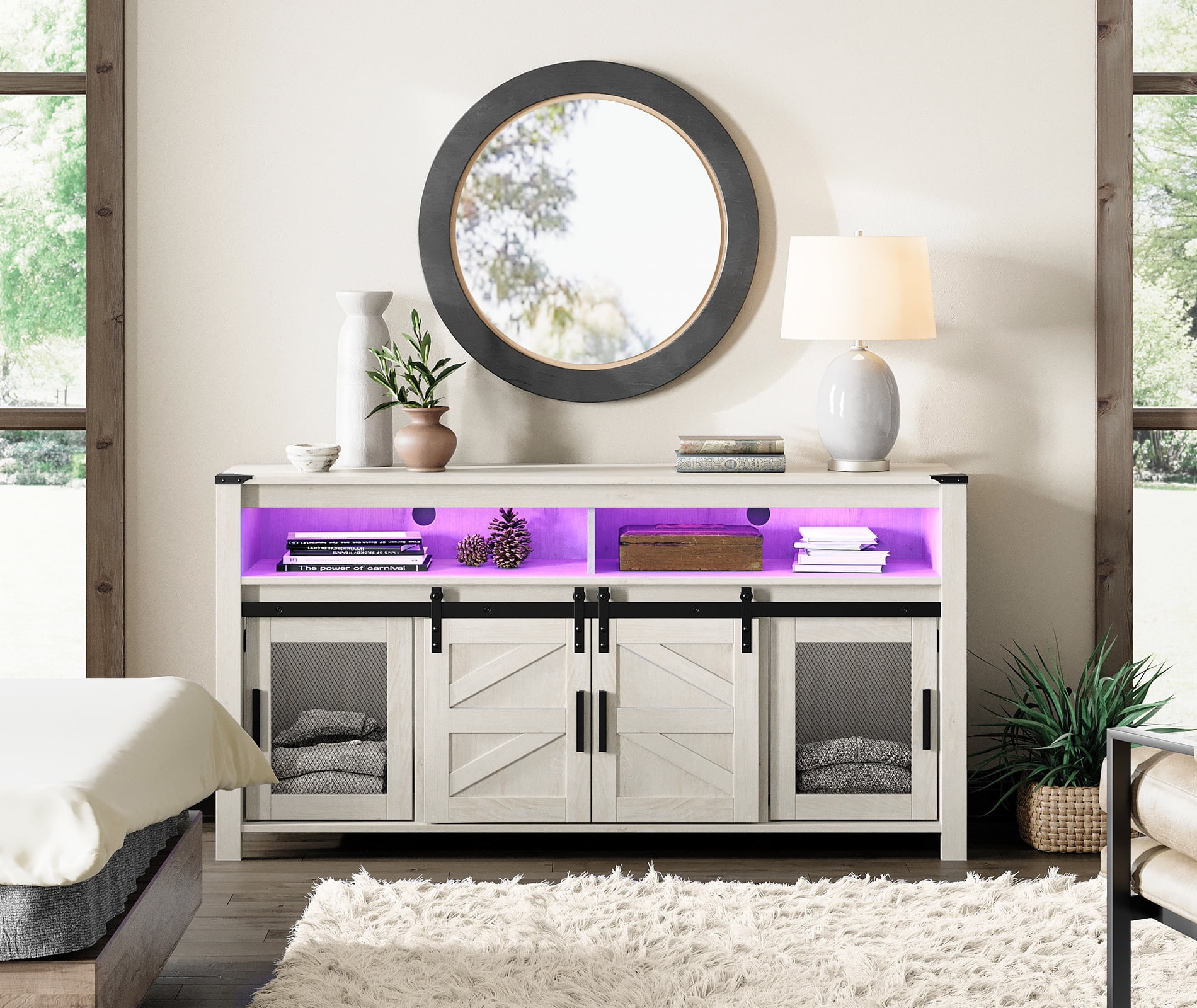 WAMPAT LED White TV Stand for 65+ Inches TVs, 31" Tall Highboy