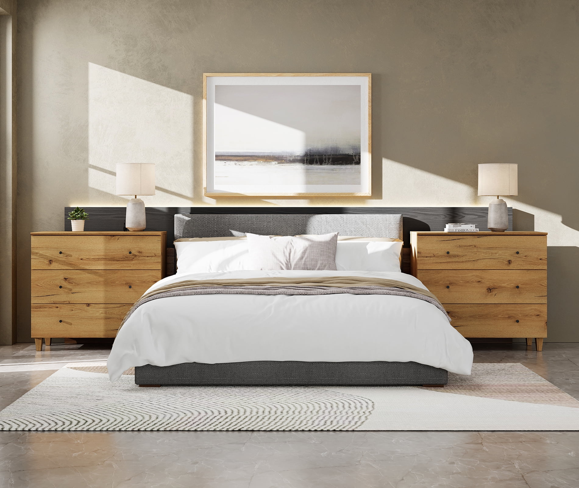 WAMPAT Large 3-Drawer Nightstands Set of 2, 36" Wide Wooden Bedside Tables with Deep Storage, Modern Oversized End Tables for Bedroom, Dark Brown Wood