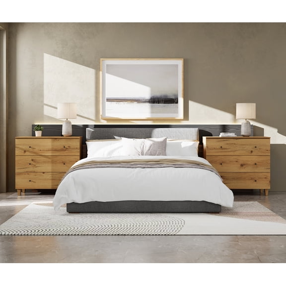WAMPAT Large 3-Drawer Nightstands Set of 2, 36" Wide Wooden Bedside Tables with Deep Storage, Modern Oversized End Tables for Bedroom, Dark Brown Wood
