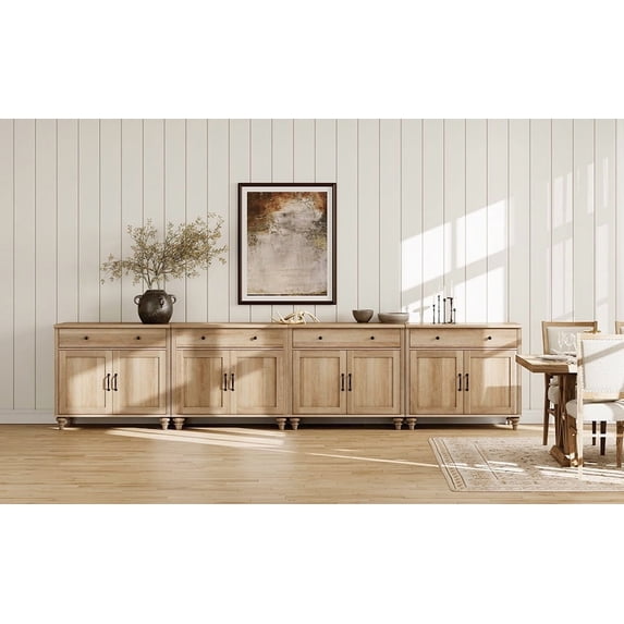 WAMPAT Large Buffet Cabinet, Modern Coffee Bar Table Wood Kitchen Storage Cabinets, Farmhouse Sideboard Credenza for Dining Room, Oak
