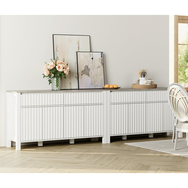 WAMPAT Large Buffet Cabinet with Storage 2 in 1 Kitchen Storage Cabinet with 4 Drawers and 8 Doors Accent Coffee Bar Cabinet with Adjustable Shelves