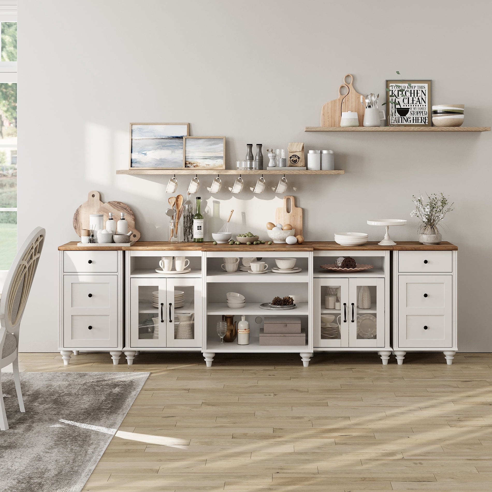 WAMPAT Large Buffet Cabinet with Charging Station for Dining Room, Off White