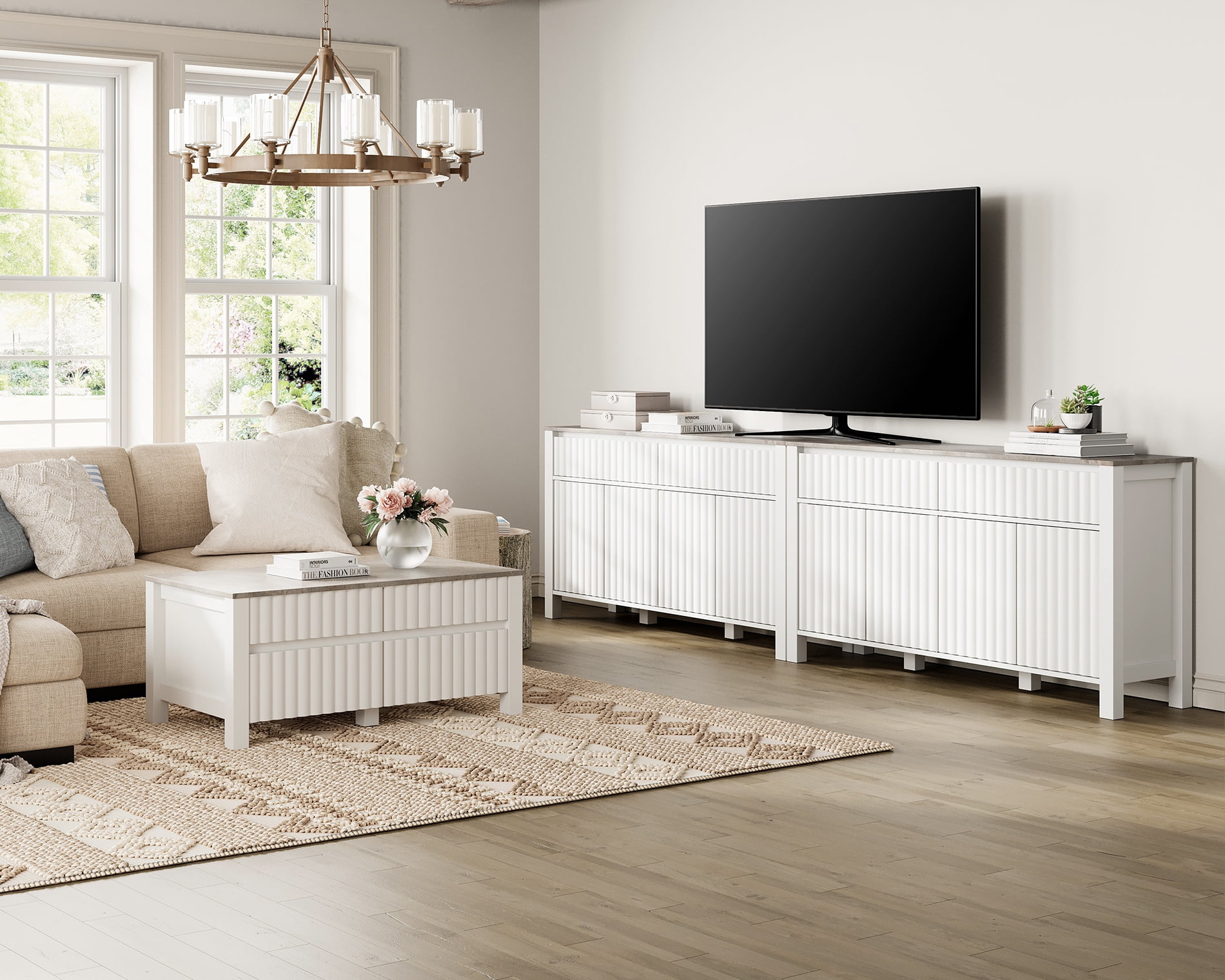 WAMPAT Living Room Sets, 1 Modern Coffee Table for Storage with Sliding ...