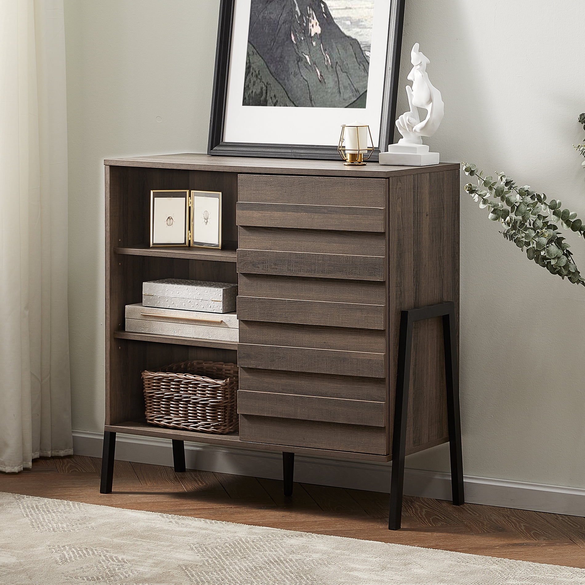 WAMPAT Mid-Century Modern Style Storage Console Cabinet,Gray - Walmart.com