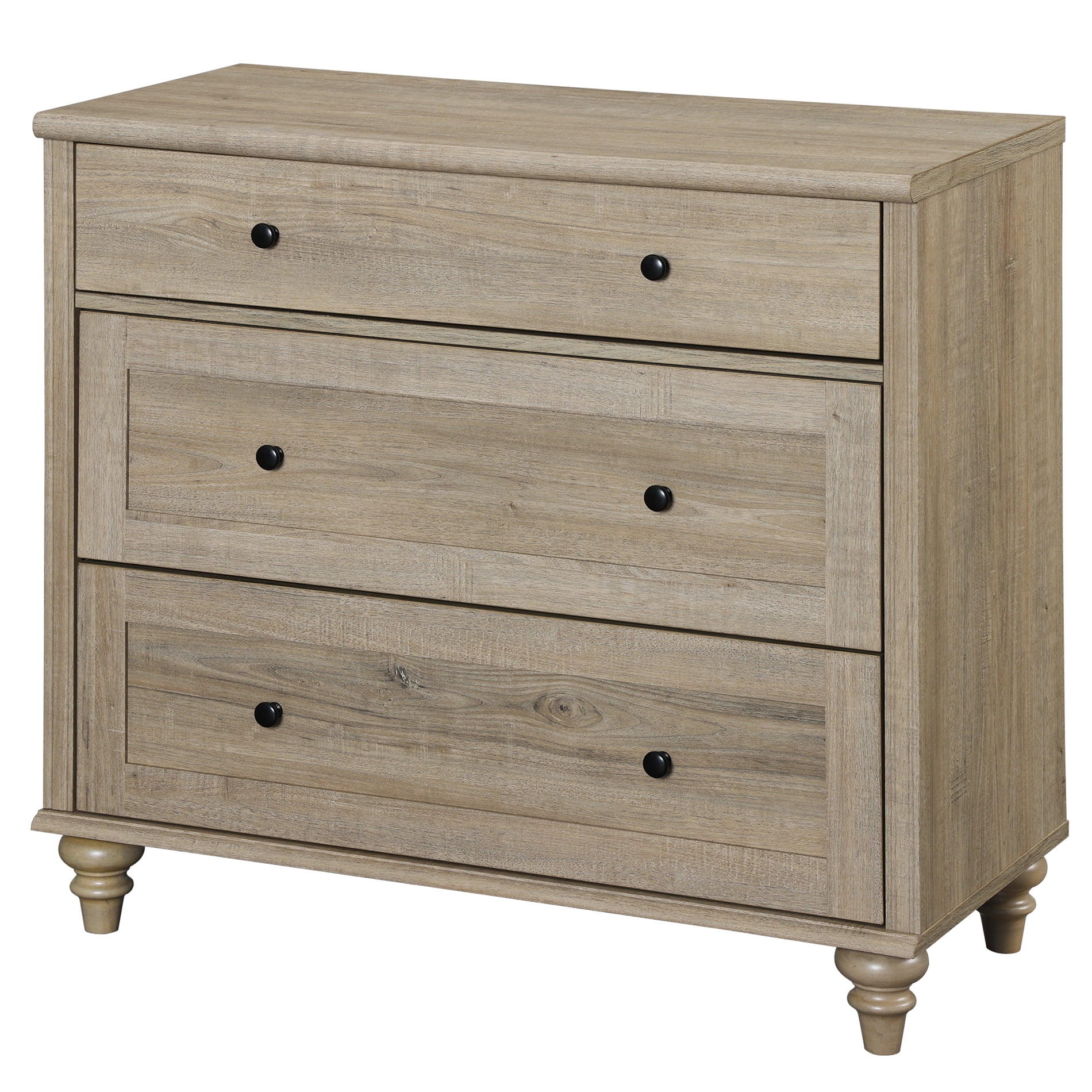 WAMPAT Mid Century Wash Grey Dresser, 3 Wide Drawers Wooden Storage Chest for Home