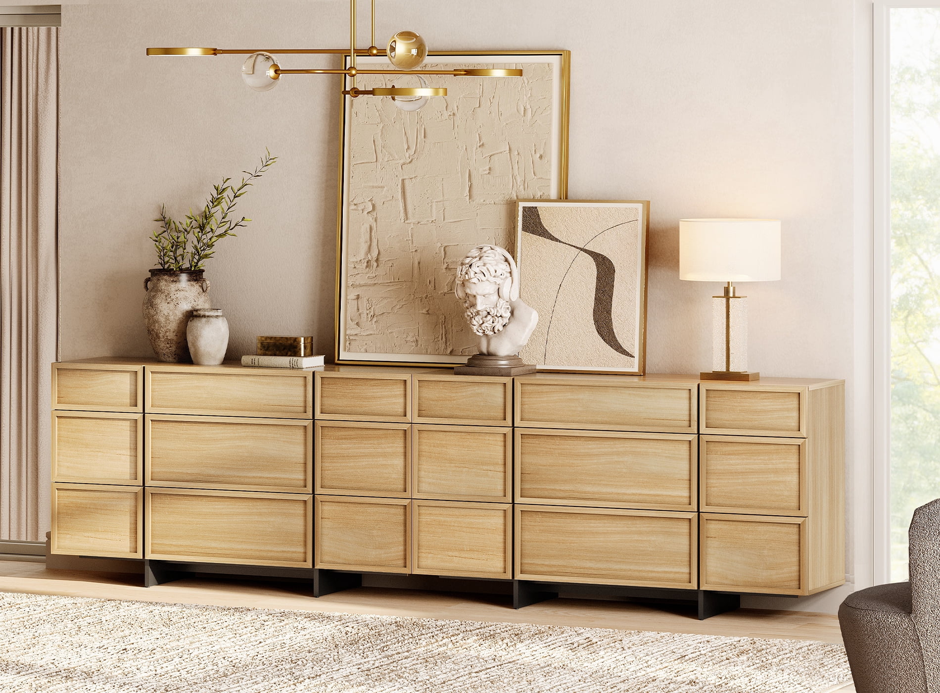 WAMPAT Modern 18-Drawer Wooden Dresser with T-Shaped Wood Legs, Chest of Drawers & Closet Organizer for Bedroom, Hallway & Living Room