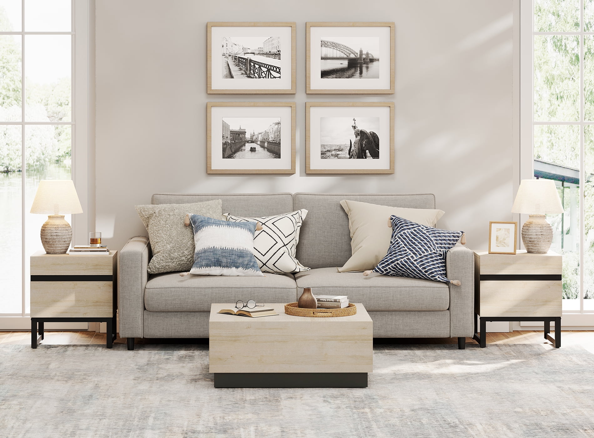 WAMPAT Modern 2 Pack End Tables With 2 Drawers - Compact Sofa Side Table & Nightstand For Living Room & Bedroom