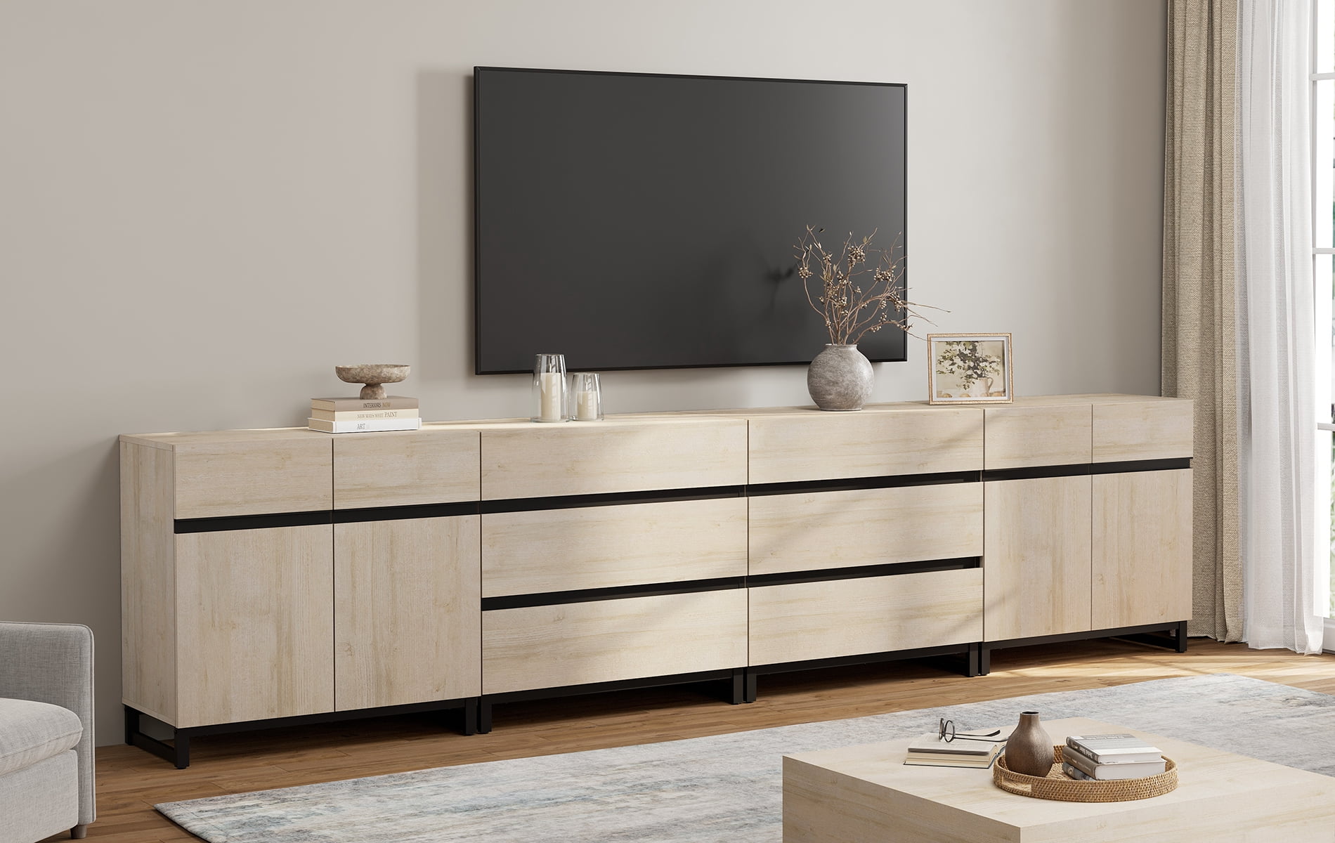 WAMPAT Modern 4-in-1 TV Stand for TVs up to 120 Inch, Media TV Console with Adjustable Shelves & 6 Drawers, Entertainment Center for Living Room and Bedroom