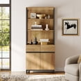 thumbnail image 1 of WAMPAT Modern 72" Tall Bookcase with Metal Base and Adjustable Shelves, Library Book Shelf with Storage Cabinet and Open Book Shelfs, Wood Bookshelf for Home Office, Living Room, Oak, 1 of 13