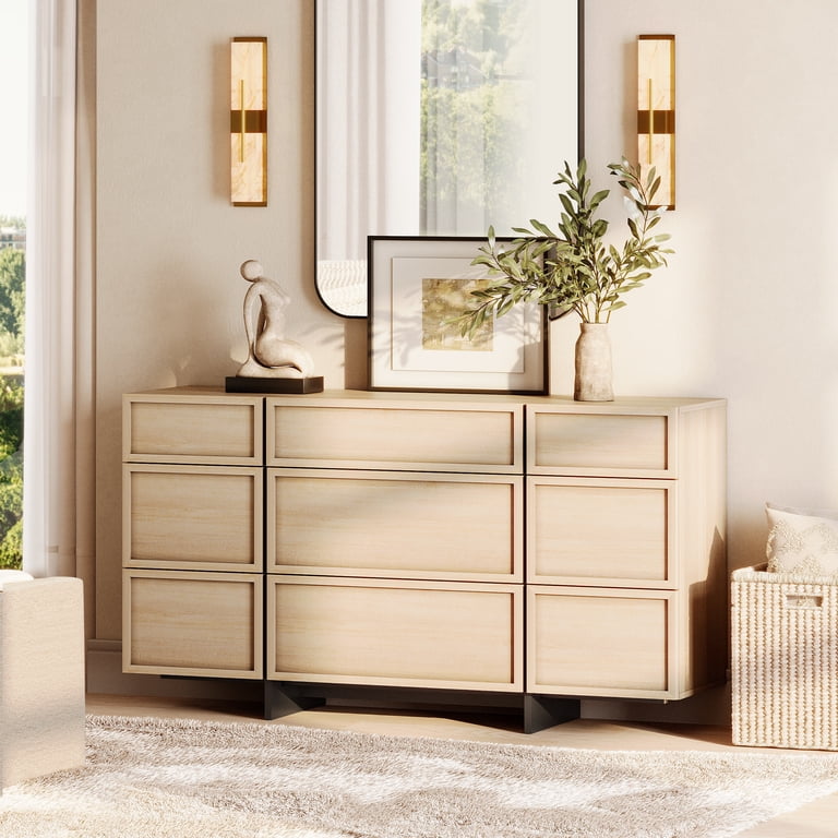 dresser living spaces WAMPAT Modern 9-Drawer Wooden with Sturdy T-Shaped Wood Legs, Chest of Drawers & Closet Organizer for Bedroom, Hallway & Room Storage contemporary silhouette Color:College Navy/white illusion cotton dress Wooden dresser Best Interview Outfits For