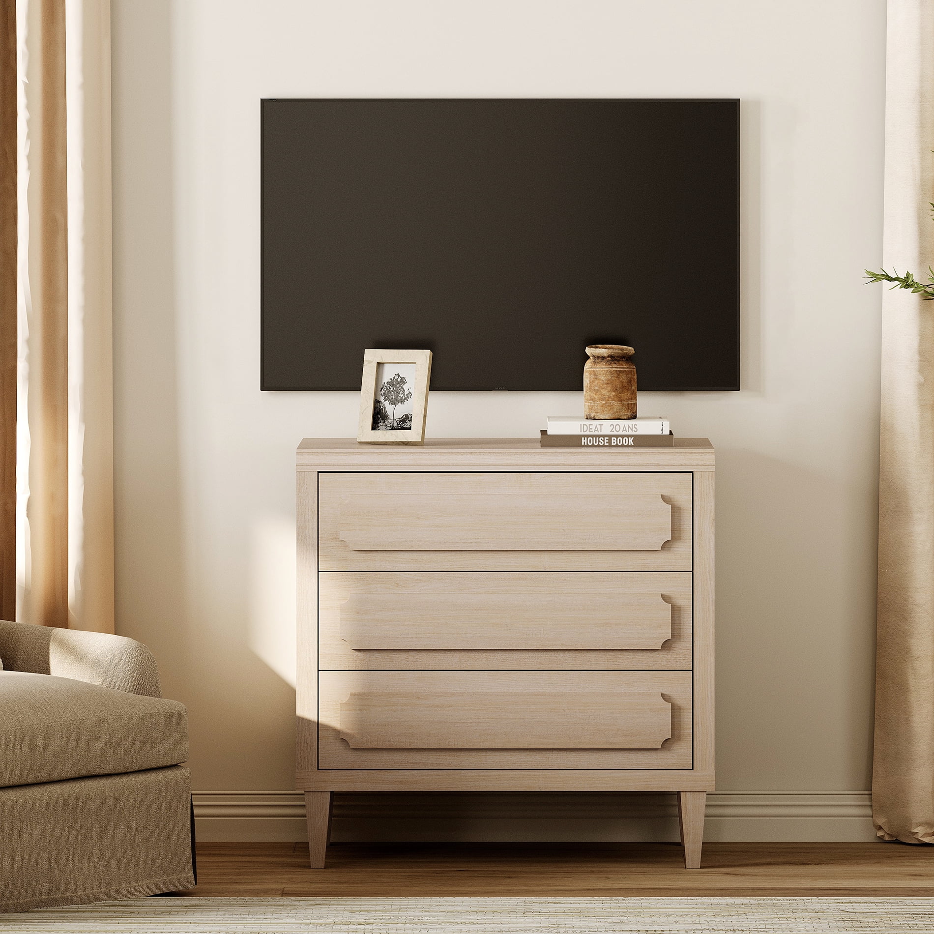 WAMPAT Modern Dresser TV Stand with 3 Drawers