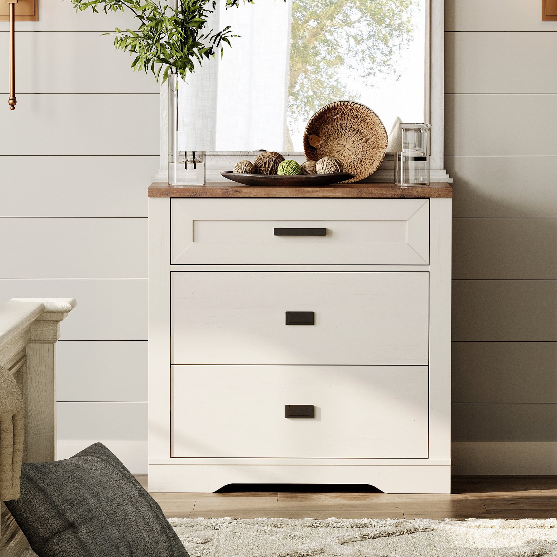 WAMPAT Modern Farmhouse 3-Drawer Dresser for Bedroom,31.5" Wide Wooden Chest of Drawers for Living Room,Hallway,Antique White