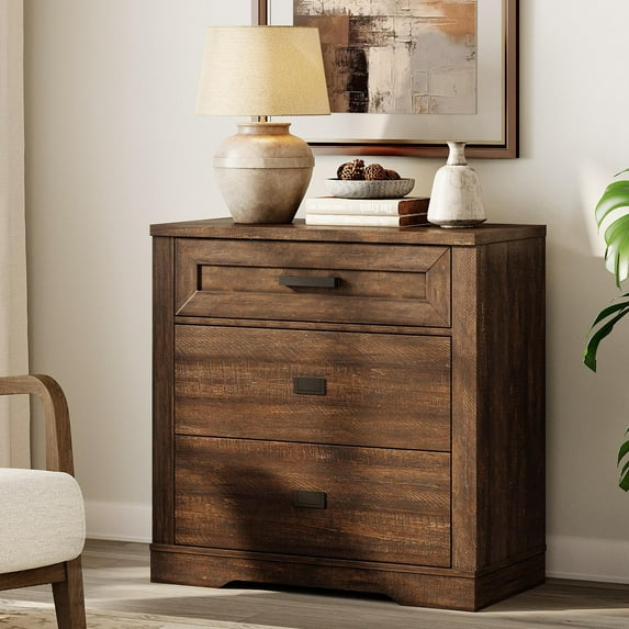 WAMPAT Modern Farmhouse 3-Drawer Dresser for Bedroom,31.5" Wide Wooden Chest of Drawers for Living Room,Hallway,Dark Brown