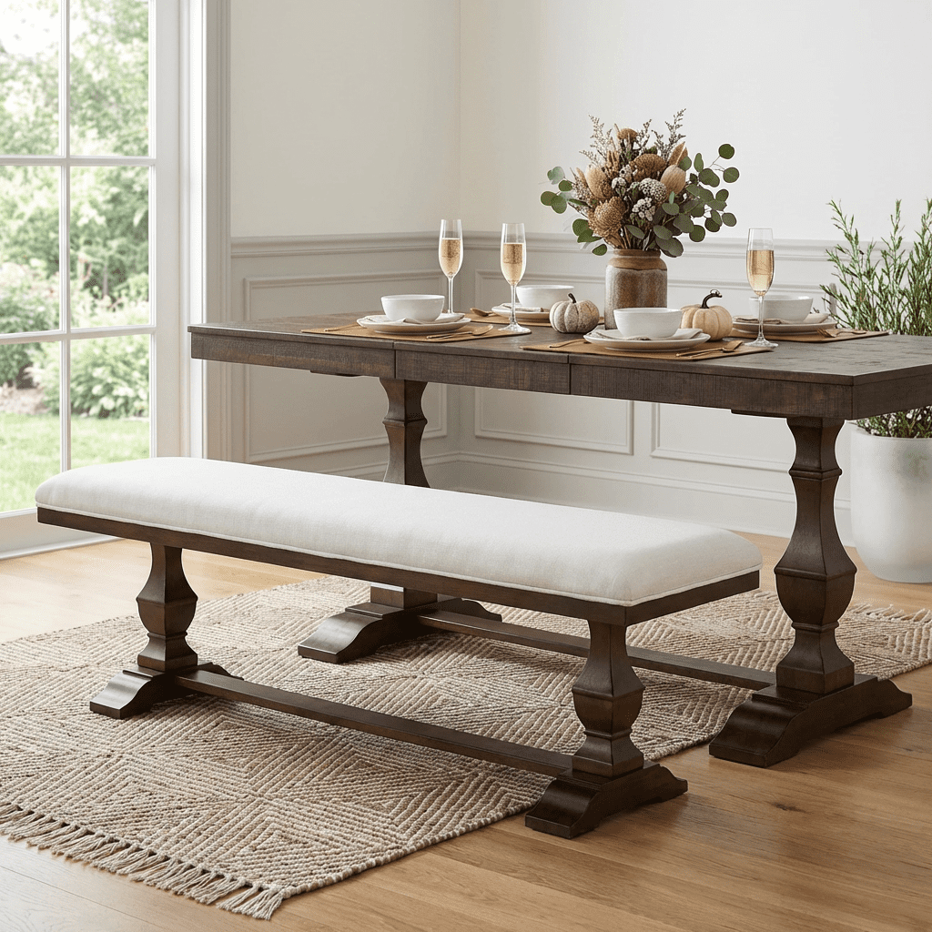 WAMPAT Modern Farmhouse Dinning Bench Seat,59.8" Upholstered Bench with Premium Fabric and Solid Wood Legs for Kitchen, Living Room & Bedroom,Espresso