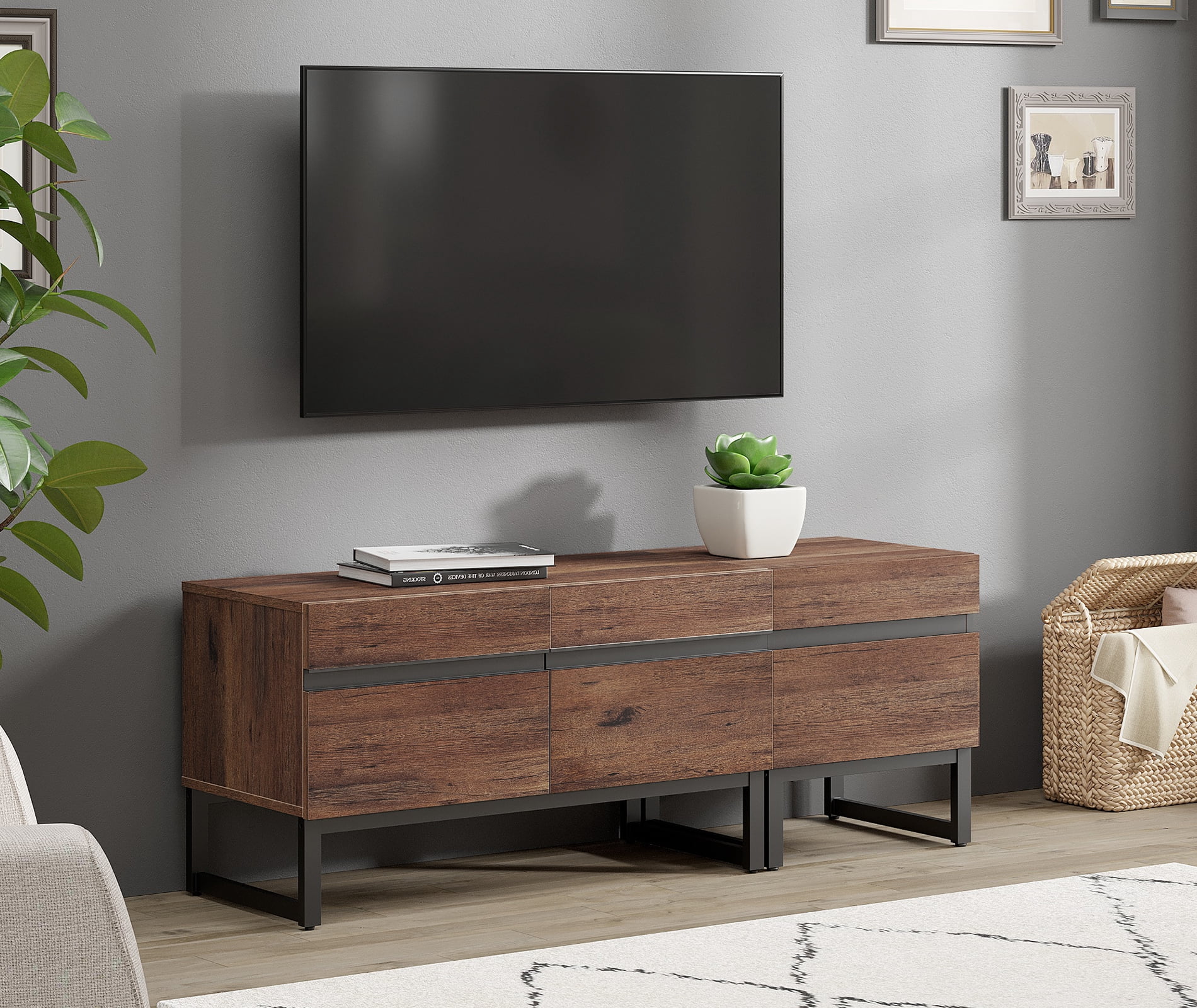 WAMPAT Modern TV Stand, 2-in-1 Entertainment Center with Storage Cabinets & Metal Base, 53" Brown, Fits TVs Up to 50"