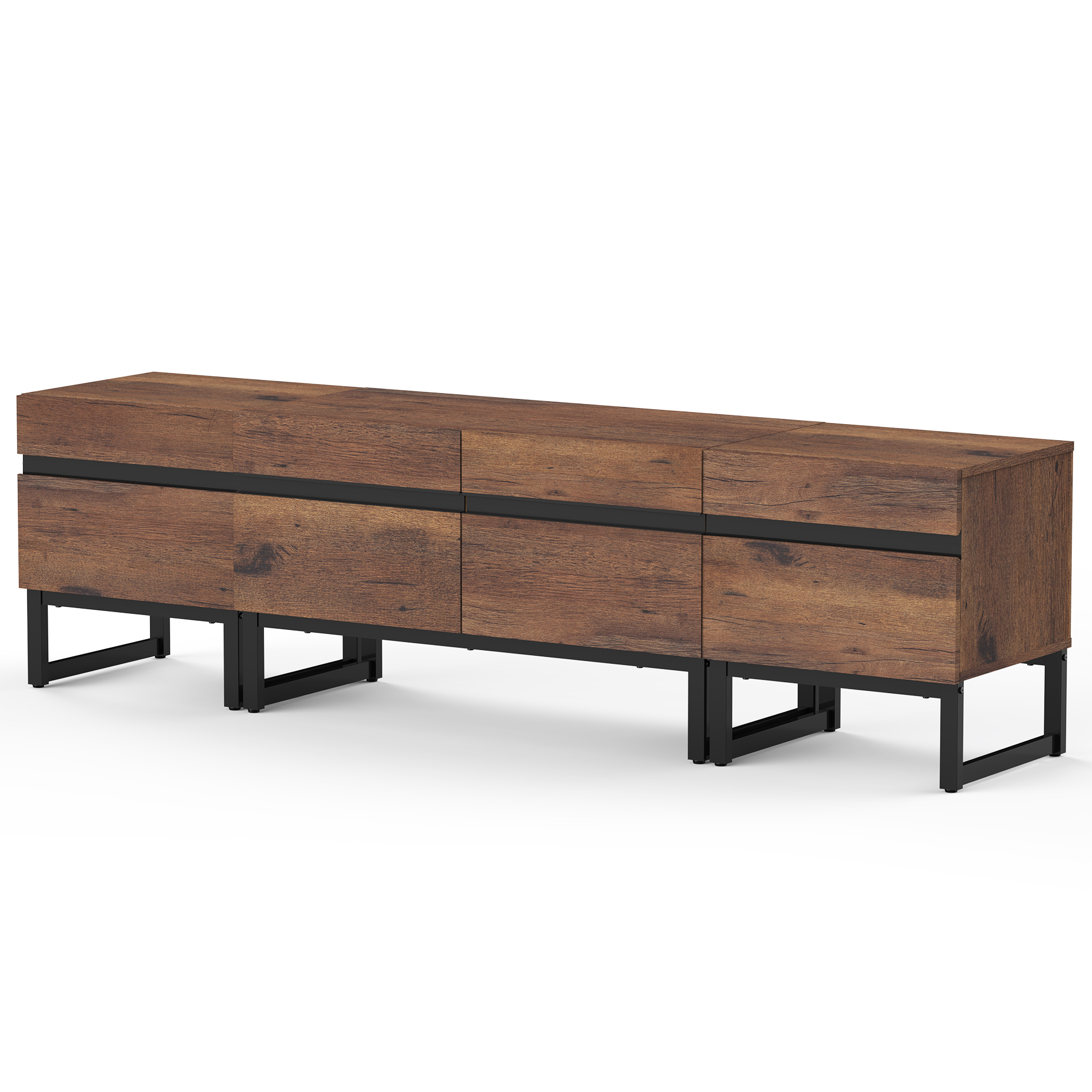 WAMPAT Modern TV Stand, 3-in-1 Entertainment Center with Storage Cabinets & Metal Base, 71" Brown, Fits TVs Up to 70"
