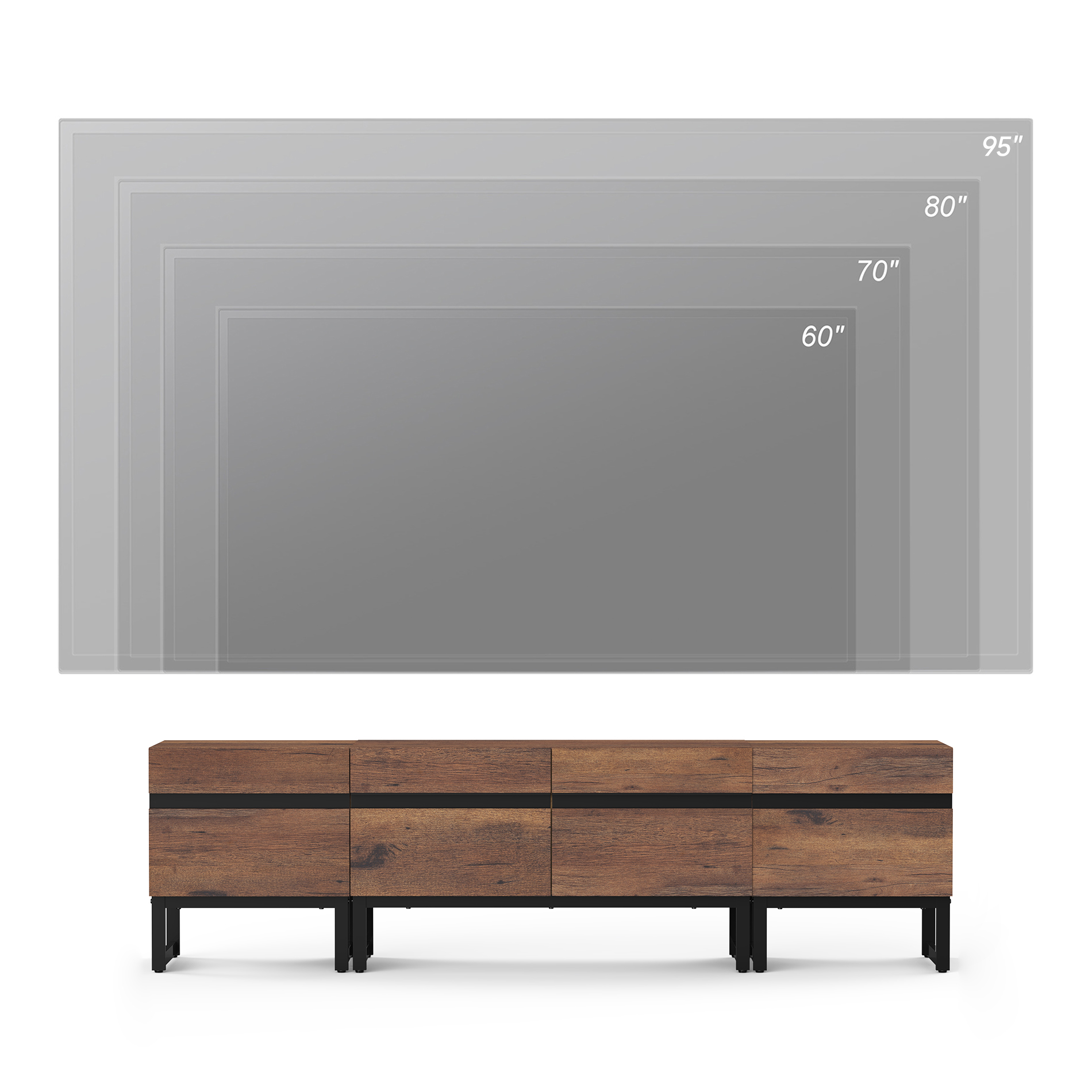 WAMPAT Modern TV Stand, 3-in-1 Entertainment Center with Storage Cabinets & Metal Base, 71" Brown, Fits TVs Up to 70"