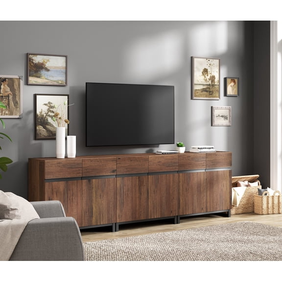 WAMPAT Modern TV Stand for TVs up to 100 inch, 3 in 1 Entertainment Center TV Console with Adjustable Shelves and Metal Base for Living Room,Bedroom,Brown