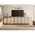 thumbnail image 1 of WAMPAT Modern TV Stand for TVs Up to 110", Wooden Entertainment Center TV Console with 8 Door Closed Storage and T-Shaped Wood Legs, Media Console Cabinet for Living Room, Bedroom, Light Oak, 1 of 12