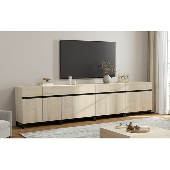 WAMPAT Modern TV Stand for TVs up to 120 inch, 4 in 1 Entertainment Center TV Console with Adjustable Shelves and Metal Base for Living Room,Bedroom,Beige