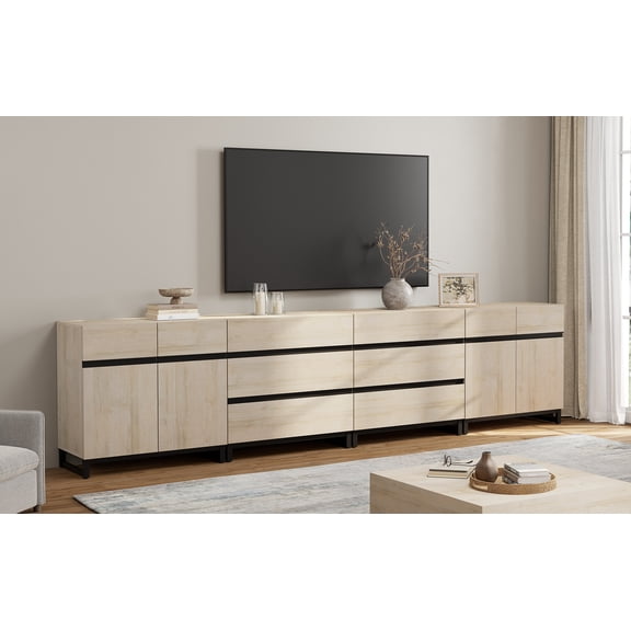 WAMPAT Modern TV Stand for TVs up to 120 inch, 4 in 1 TV Console with Adjustable Shelves and 6 Drawers, Media Console for Living Room,Bedroom, Light Oak