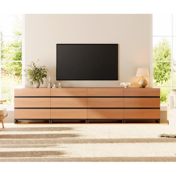 WAMPAT Modern TV Stand for TVs up to 120 inch, Entertainment Center TV Console with 12 Drawers and Metal Base, Media Console for Living Room, Bedroom,Mocha