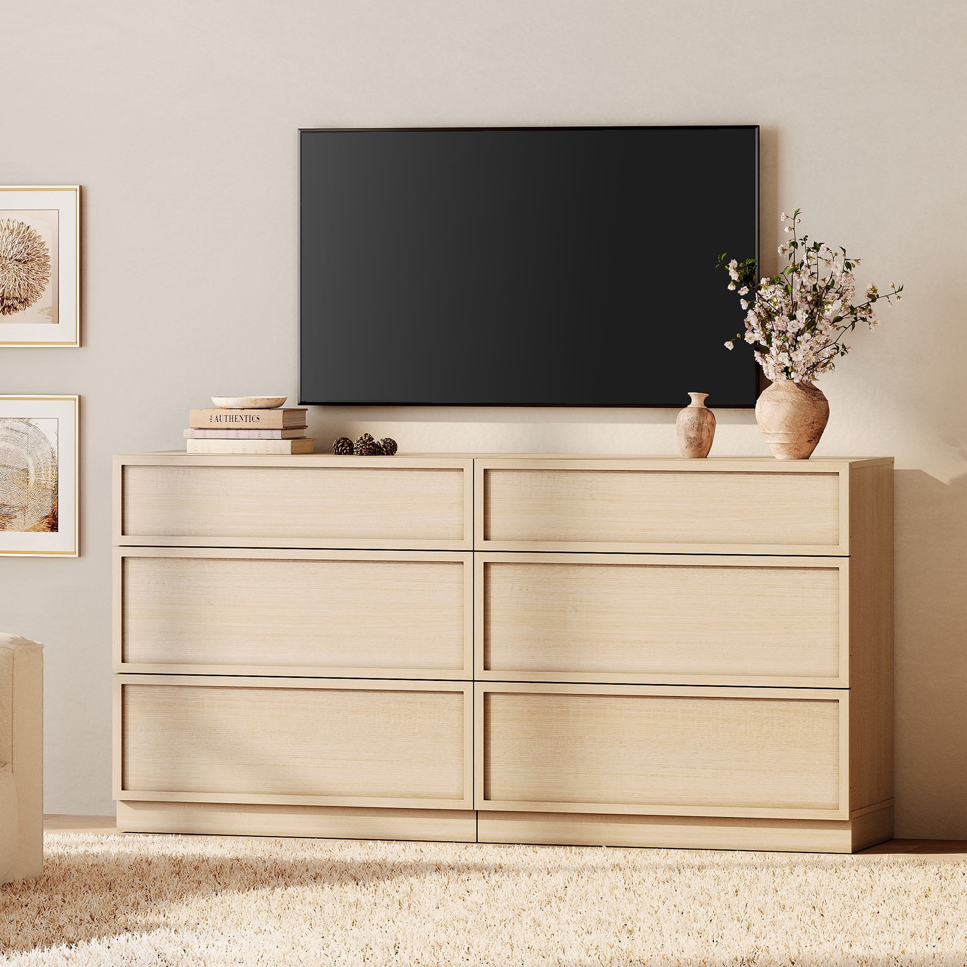 WAMPAT Modern TV Stand for TVs Up to 40", Wooden Entertainment Center TV Console with 2 Doors and Adjustable Shelf, Media Console Cabinet for Living Room, Bedroom, Beige
